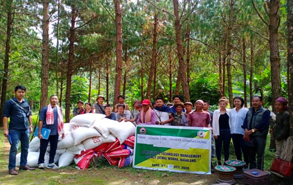Farmers with officials during the launching of Farm School on Fishery at Litsujiu under Longsachung village on October 8. (Photo Courtesy: ATMA Wokha)